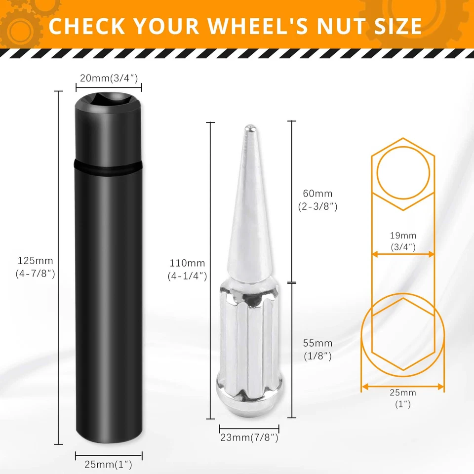 24pcs For Ford Transit Custom M14x1.5 Closed End Wheel Long Spike Lug Nuts 4.4" - Image 3 of 4