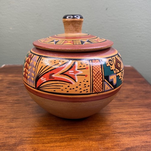 "Vaso in ceramica peruviana di Cusco fatto e dipinto a mano sembra legno 4,5"" - Foto 3 di 11