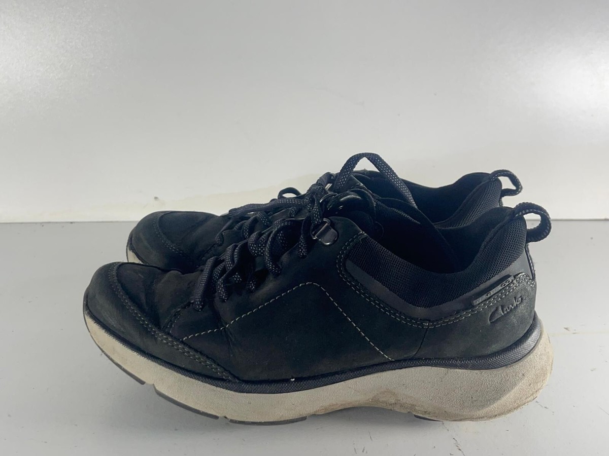 Clarks Wave Walk Ladies Trainers Size Black Leather Lace