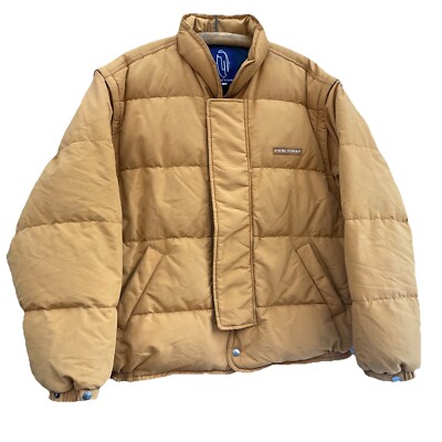 Vintage Firetrap Men's Orange Puffer Feather Down Jacket Removable Arms  Size L UK