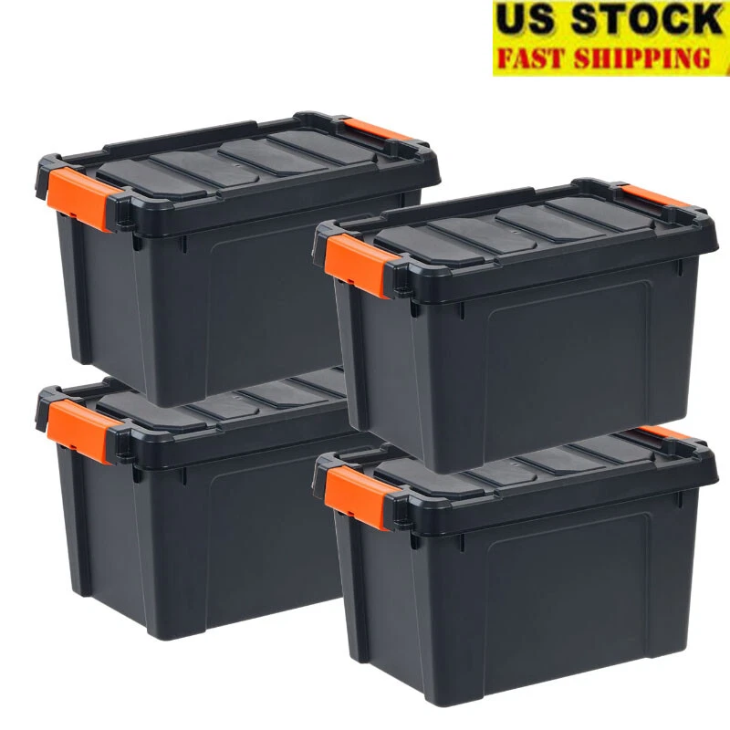 Heavy Duty Plastic Industrial Storage Bin Tote Box Container Organizer Set of 4