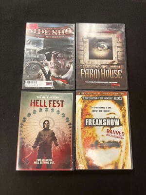 (4) HORROR MOVIE DVD LOT SIDE SHO FARMHOUSE HELLFEST FREAKSHOW