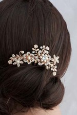 Bridal rose gold pearl and crystal hair comb