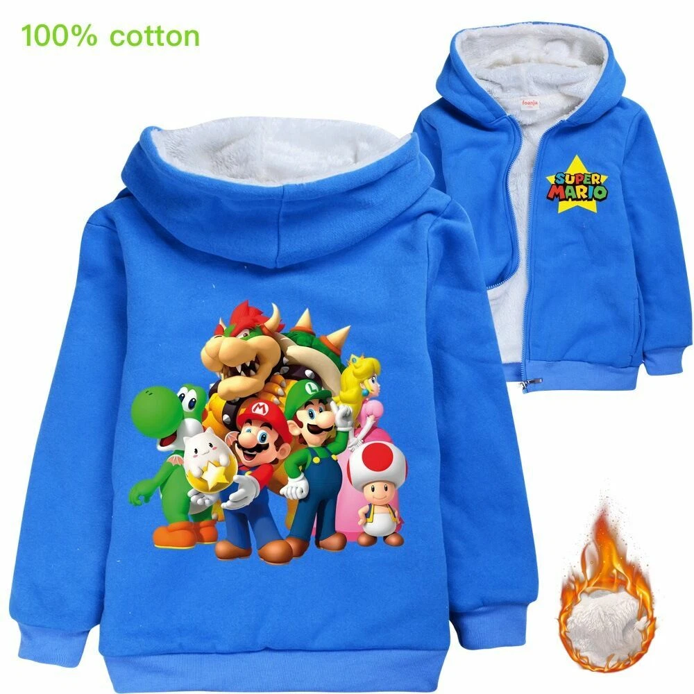 Super mario Luigi Yoshi Browser Boy Girl Winter Hoodie Jacket Outerwear Kid Gift