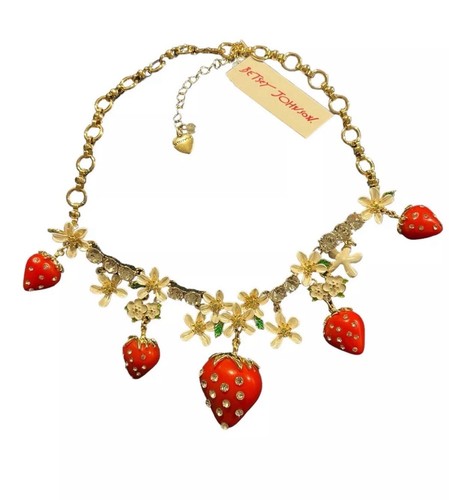 Betsey Johnson Strawberry Statement Necklace Spring Summer New With Tags - Picture 8 of 9