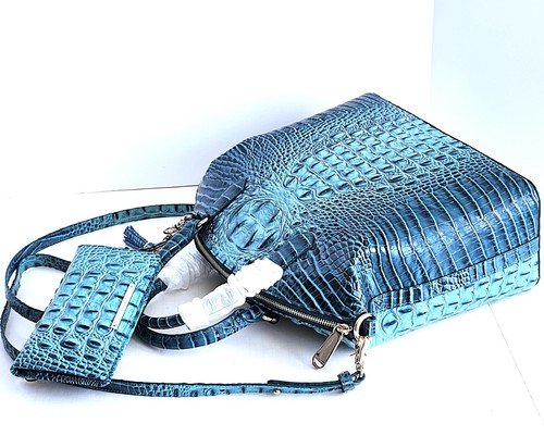 🌹Borsa a tracolla Brahmin Duxbury Dome bottiglia blu ombreggiata borsa in pelle + portafoglio + nappa nuova con etichette - Foto 10 di 11