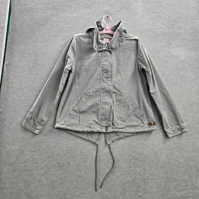 Roxy Women Jacket M Gray Twill Hooded Long Sleeve Embroidered Full Zip