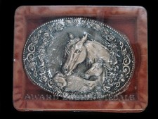 TH07147 NOS VINTAGE 1980s HORSES SOLID BRASS BELT BUCKLE