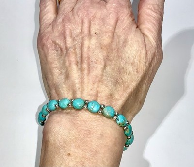 Native American Sterling Silver Pearl Turquoise Link Bracelet