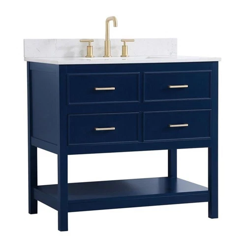 Elegant Decor Sinclaire 36" MDF Single Bathroom Vanity with Backsplash in Blue - Picture 1 of 8