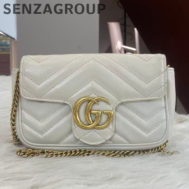 Gucci Marmont Mini Shoulder Bag in White Gold Chain - Classic Women's
