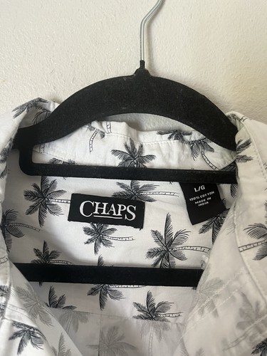 Chaps Button Down Shirt Men's Size Large Short Sleeve Palm Trees All Over White - Picture 3 of 3
