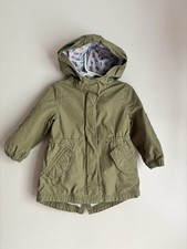 Baby Gap Girls Army Green Twill Khaki Hooded Utility Jacket Lined Size 2yrs 2T