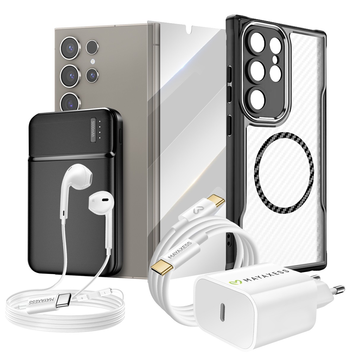 Pack Galaxy S24 Ultra avec batterie externe et verre de protection pour le voyage
