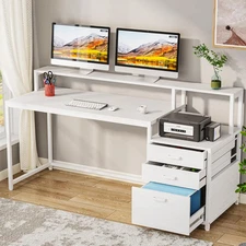 63 Inch Computer Desk with File Drawer Cabinet, Ergonomic Office Desk with Monit