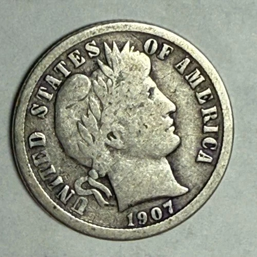 1907-O BARBER silver U.S. dime. Nice VG. #e2