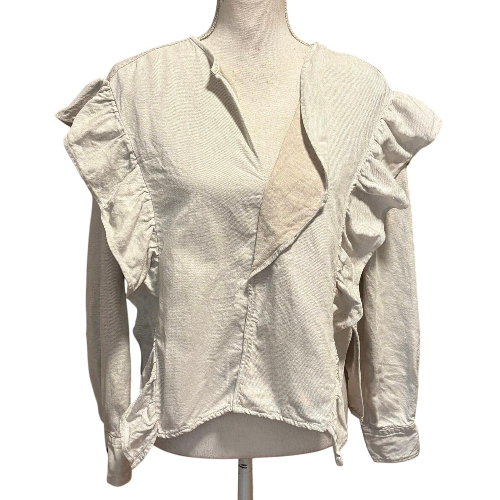 Etoile Isabel Marant Size 38 US M 6 Wally Chalk Top Blouse Ruffled Linen Blend