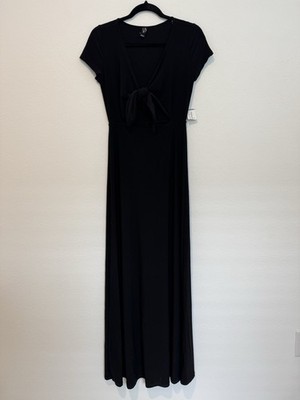 Windsor Black V Neck Cut Out Front Tie Short Sleeve Maxi Dress Size M