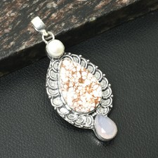 Ciondolo cavallo selvatico diaspro opalite pietra preziosa etnico fatto a mano gioielli 3" AP-24606