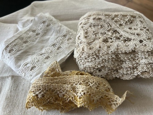 3 x Antique Laces, Bobbin & Cotton Trim White Yellow Vintage Wedding / 10ys - Picture 2 of 22