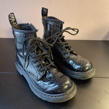 Dr Martens Docs Kids Youth Black Glitter Lace Up Boots Size 1 Patent Leather