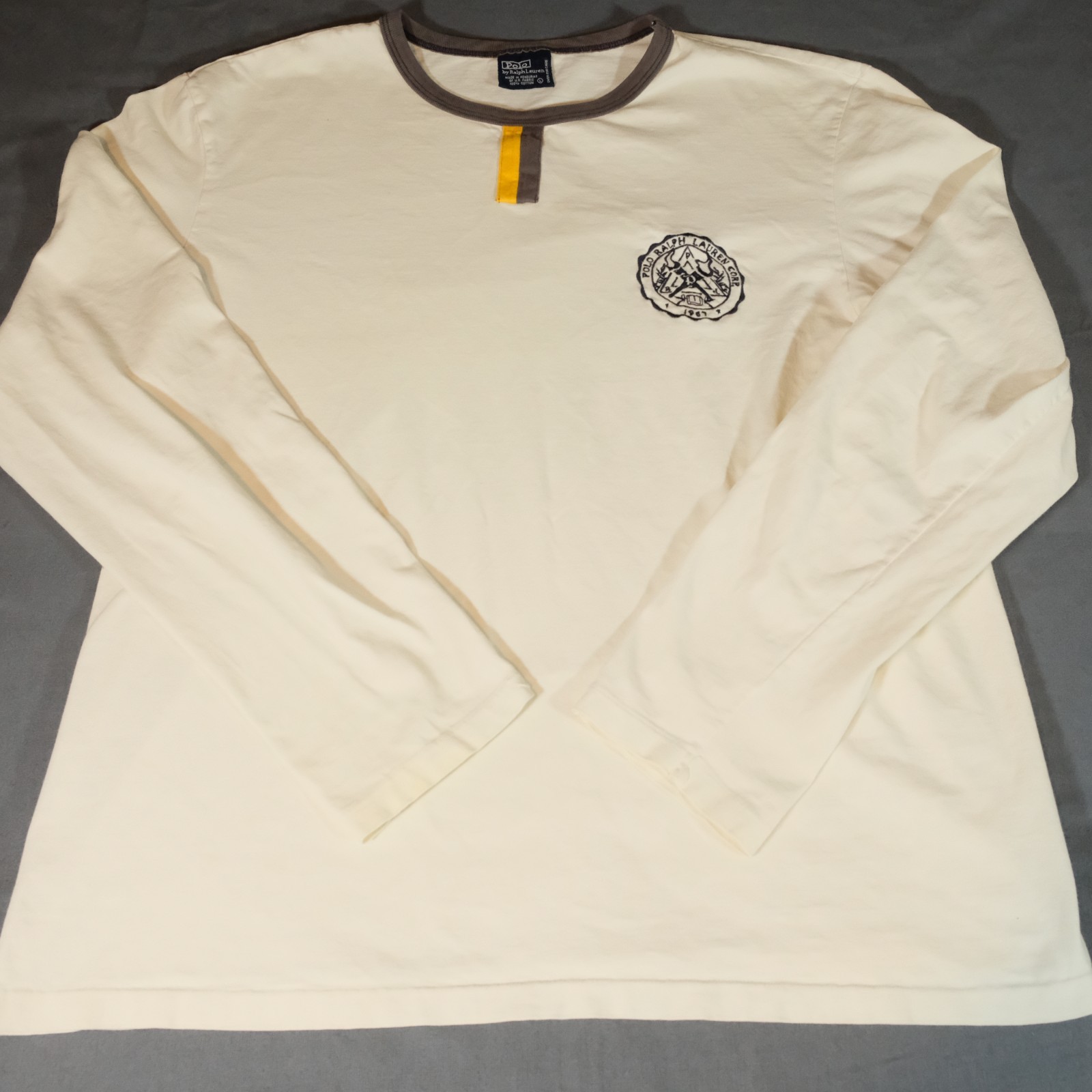 Vintage Polo Ralph Lauren Long Sleeve Shirt Mens L Cream Crewneck Pullover Crest