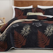 Dinjoy Black Red Quilt Set Queen Size Floral Reversible Bedspread Coverlet