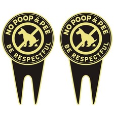 2 Pack No Dog Poop Signs for Yard - Double Sided Aluminum No Pooping Sign wit...