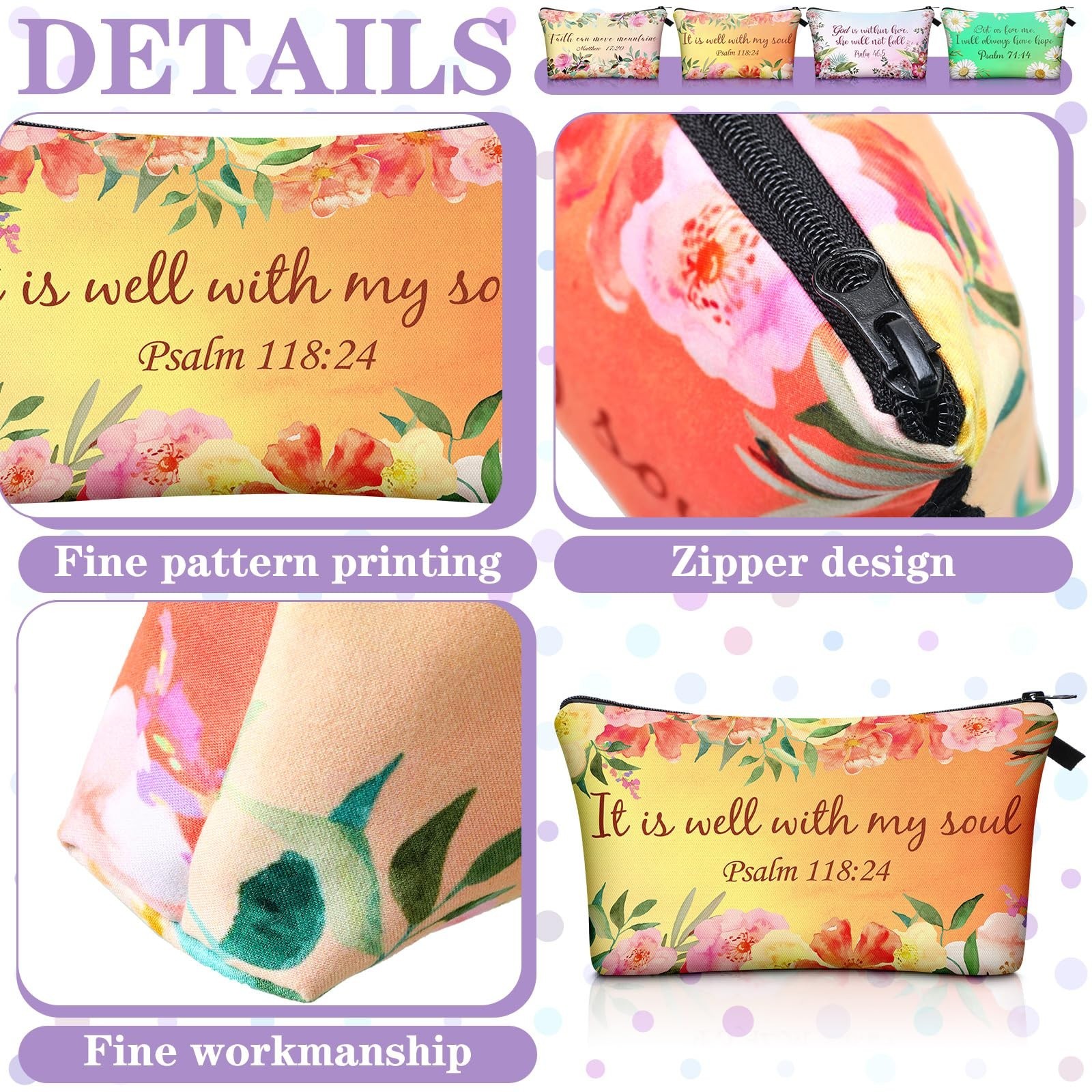 Chunful 12 Pcs Inspirational Christian Gifts Religious Makeup Bags Bulk for W...