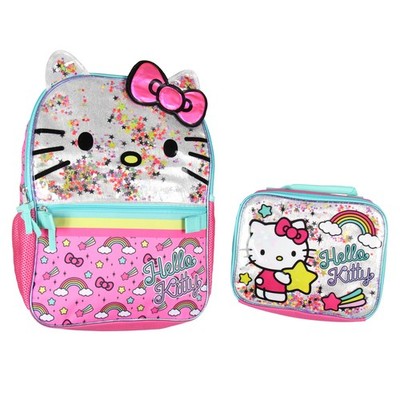 Sanrio Hello Kitty Glitter 2 Piece School Travel Backpack Set For Girls With