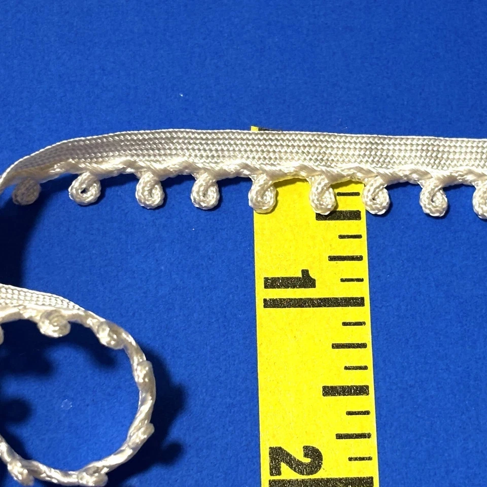 Borde de bucle trenzado Gimp recorte de bucle brillante borde rayón 1/2" blanco 5 yardas CA BG12 Foto 2 de 2