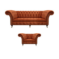 Wohnzimmer Brauner Chesterfield Sessel Moderner Dreisitzer Edle Garnitur
