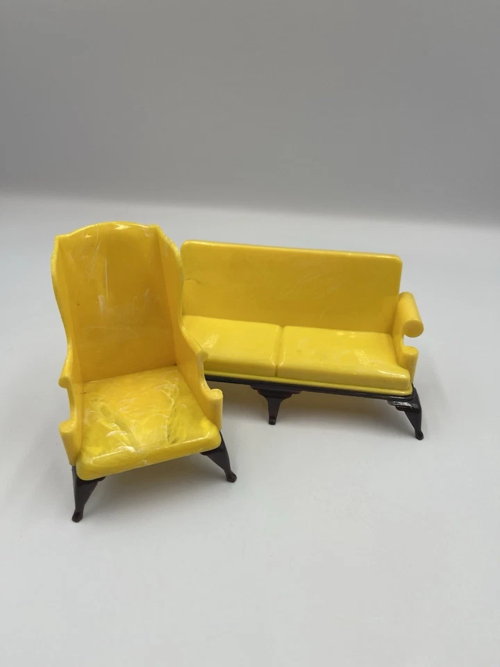 VINTAGE dollhouse furniture IDEAL Yellow COUCH AND CHAIR AS IS SEE ALL HTF - Image 4 of 4