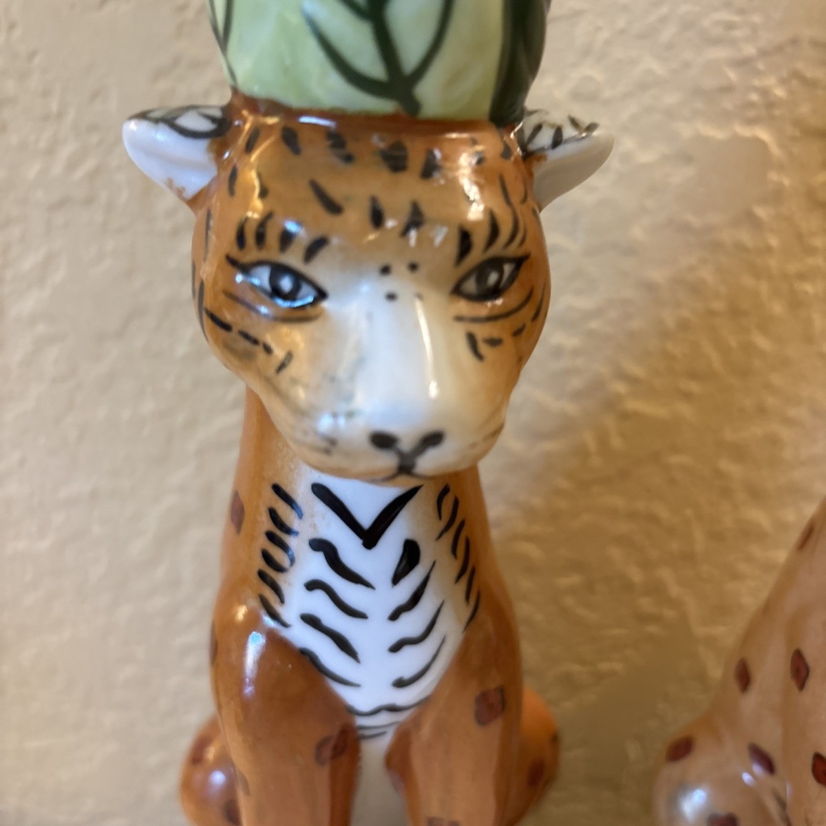 2 CBK LTD Porcelain Jungle Cat Candlestick Holder Leopard Cheetah