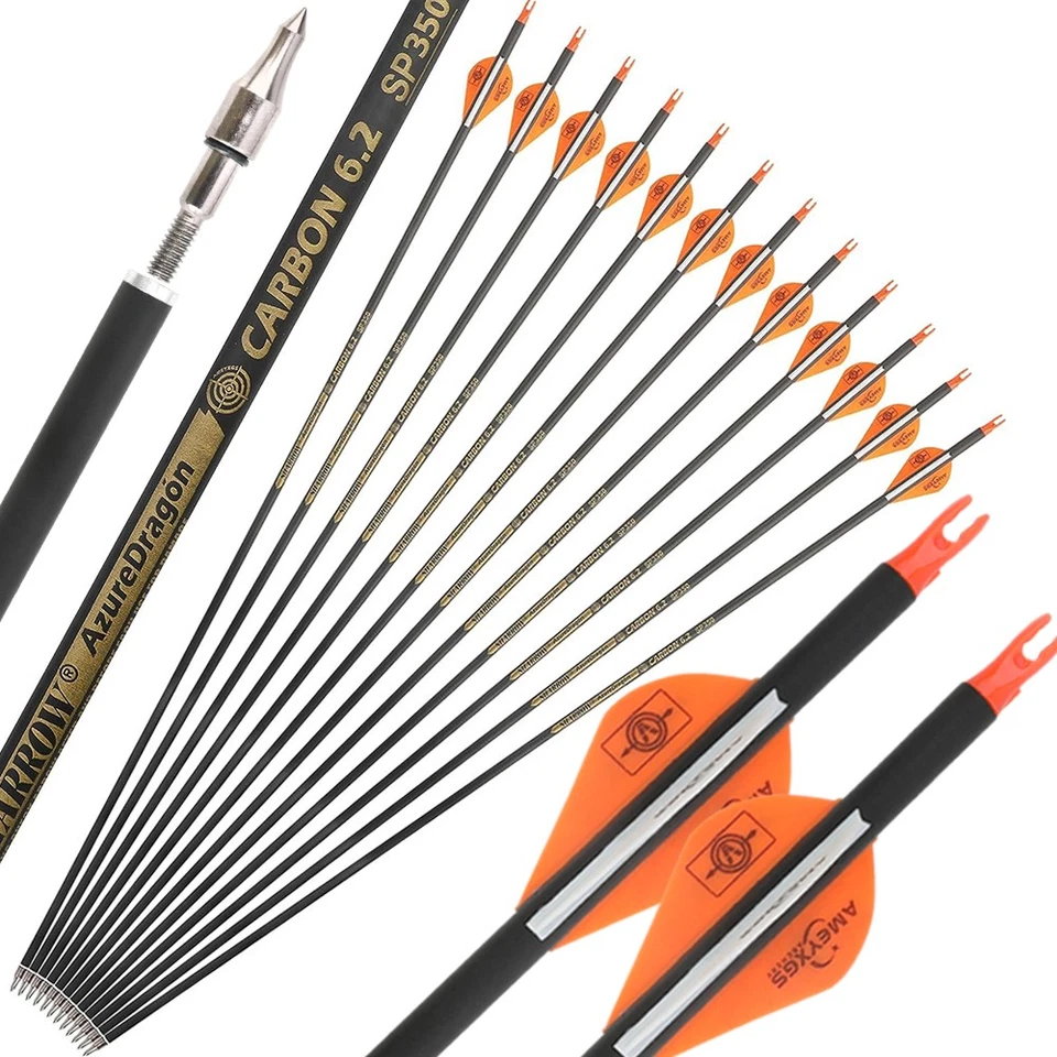 30" Pure Carbon Arrows SP300-600 Shaft Vanes Recurve Compound Bow Hunting Target - Image 2 of 4