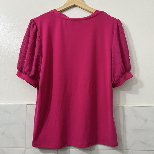 Blusa Top CeCe Para Mujer Rosa L Manga Corta Preppy Oficina Carrera Barbiecore - Imagen 3 de 8