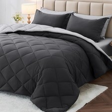 7 Pieces Queen Comforter Set, Reversible Queen 88"x88" Dark Grey/Light Grey