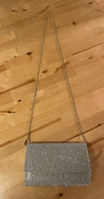Silver Rhinestone Evening Clutch Purse Gold Chain Strap Formal