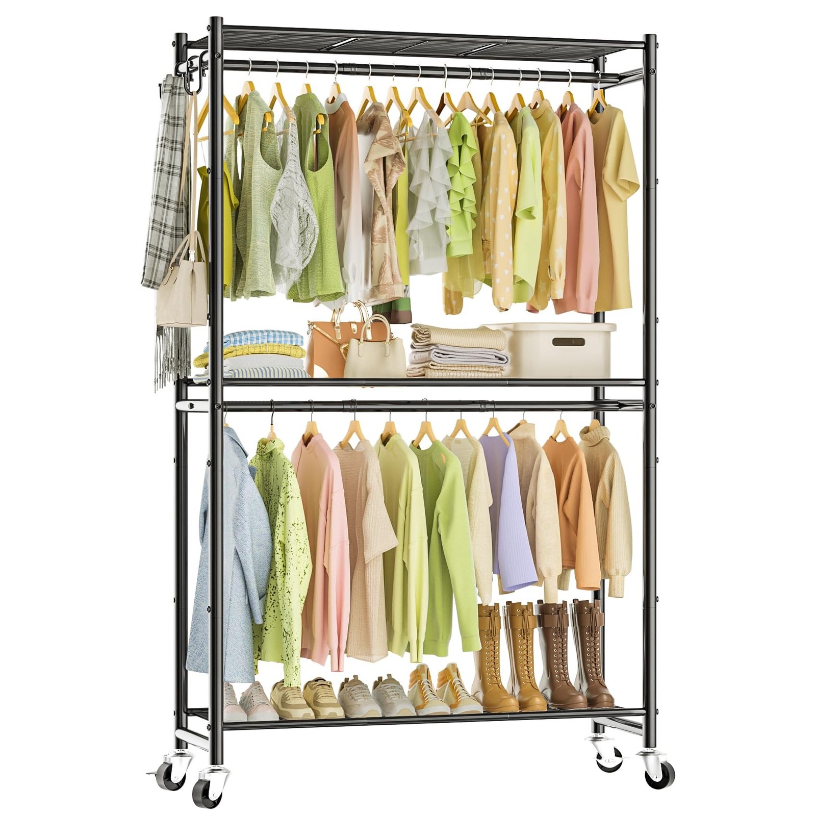 Space-Saving Rolling Clothes Rack 79H with Large Garment Storage Capacity-image