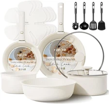 Versatile 17-Piece Cooking Set - Nonstick Granite, Removable Handle & Utensils