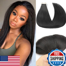 Yaki Straight Tape Extensions Real Human Hair Black Women Invisiable Double S