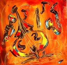 JAZZ MUSIC   ARTIST SIGNED CITYSCAPE ORIGINAL PAINTING BY M.KAZAV CANVAS VBYWED8