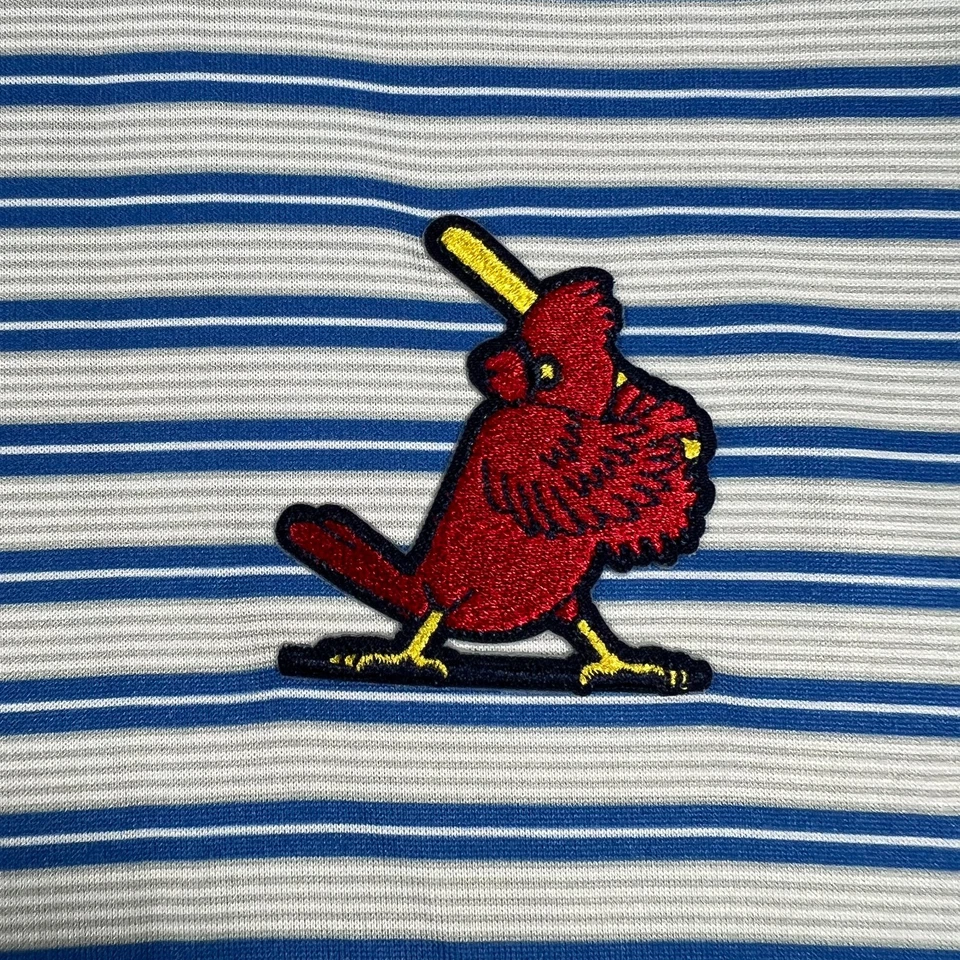 St. Louis Cardinals Polo Shirt Mens Medium White Blue Striped Short Sleeve MLB - Image 3 of 4
