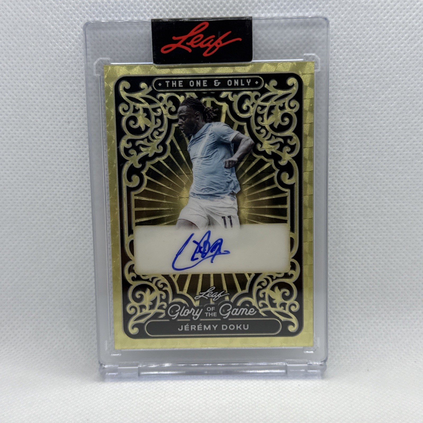 Jeremy Doku 2026 Leaf Glory Game Gold Vinyl 1/1 Auto One And Only Lowest Price view 1