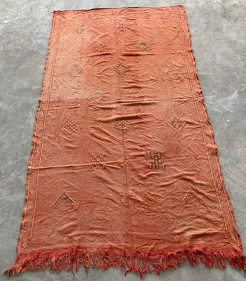 Vintage Traditional Handmade Moroccan Fuzzy wool Kilim Floor Rug 228x129 cm