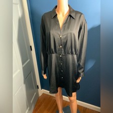 Zara Black Satin Long Sleeve Dress
