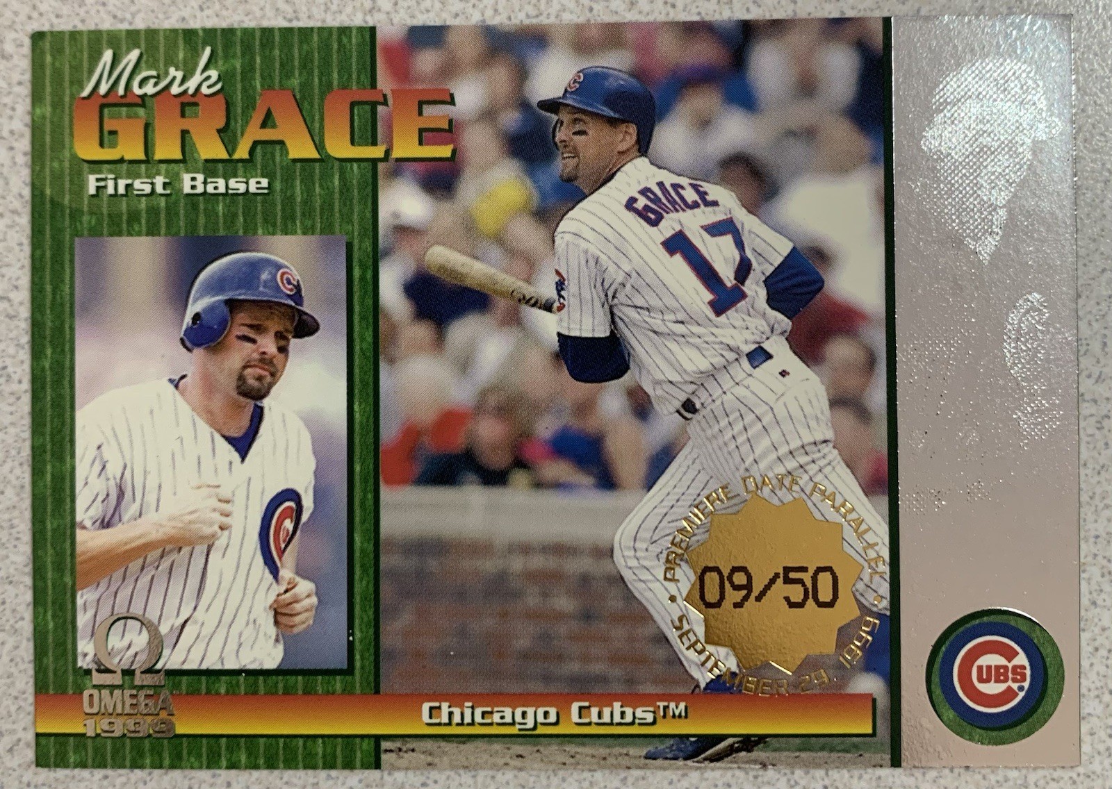 Mark Grace 1999 Pacific Omega #47 Premiere Date 09/50.  Chicago Cubs Legend!!
