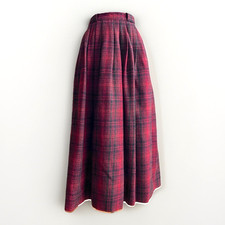 Vintage Ralph Lauren Polo Red Plaid Wool Midi Skirt Pleated sz 6 26" Waist 1980s
