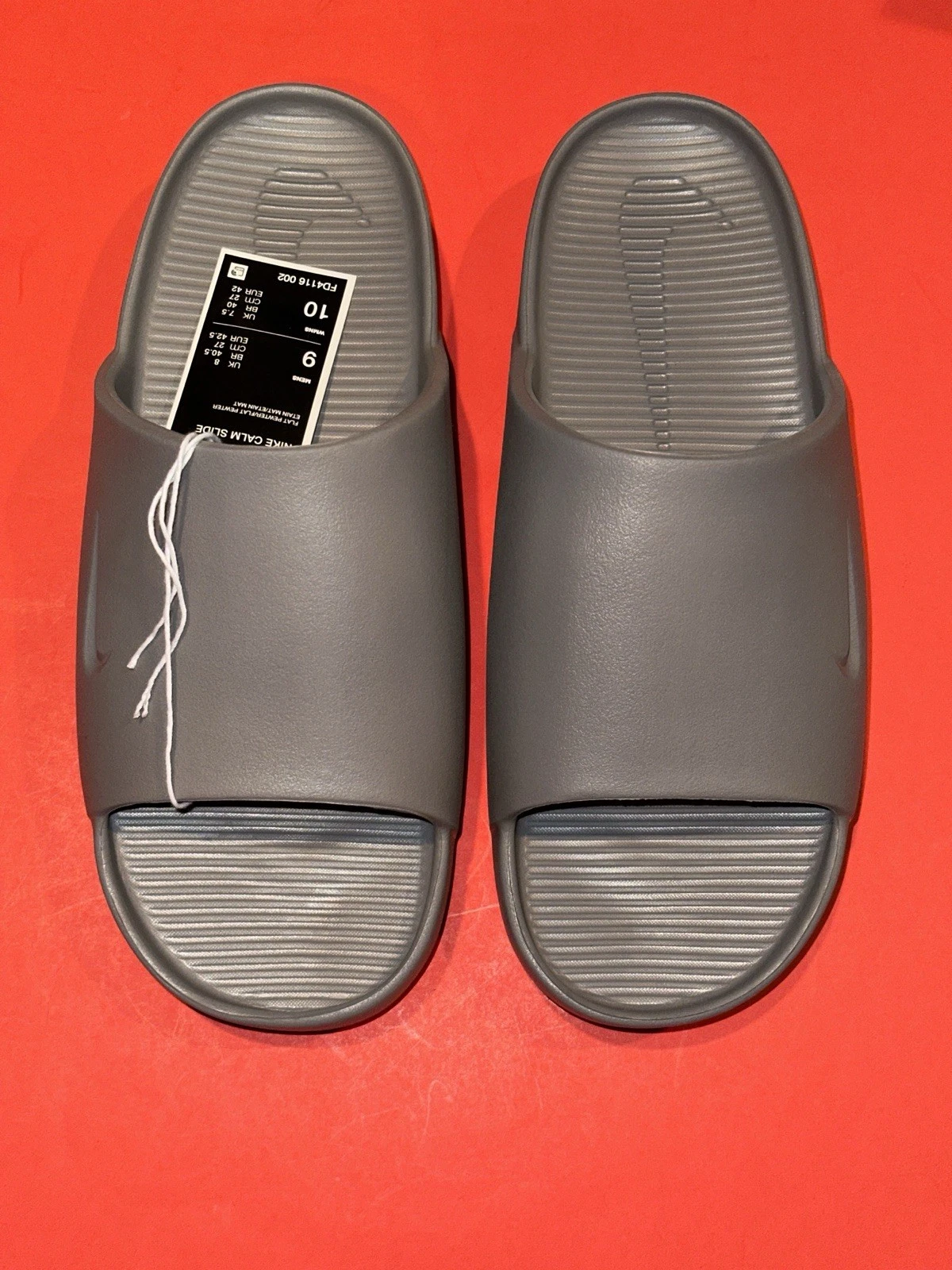 Sandali ciabatte Nike Calm Slide Flat grigio peltro slide taglia 9 FD4116 002 SENZA SCATOLA