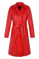 Manteau Long En Cuir Rouge Pour Femme En Véritable Agneau 3/4 Longueur Genou